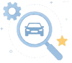 Car research illustration with magnifying glass